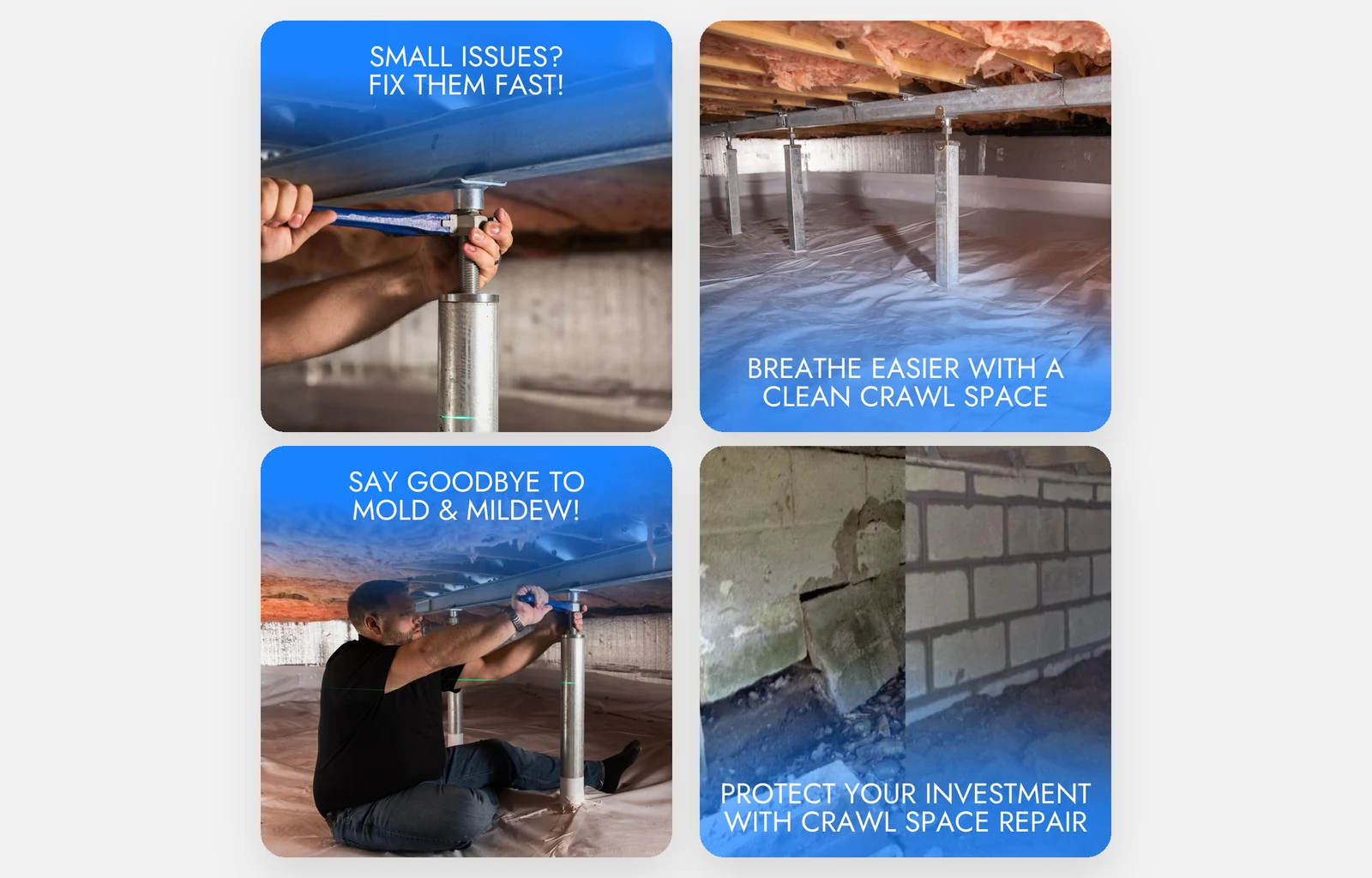 Four Homespec Meta ads for crawl space repair