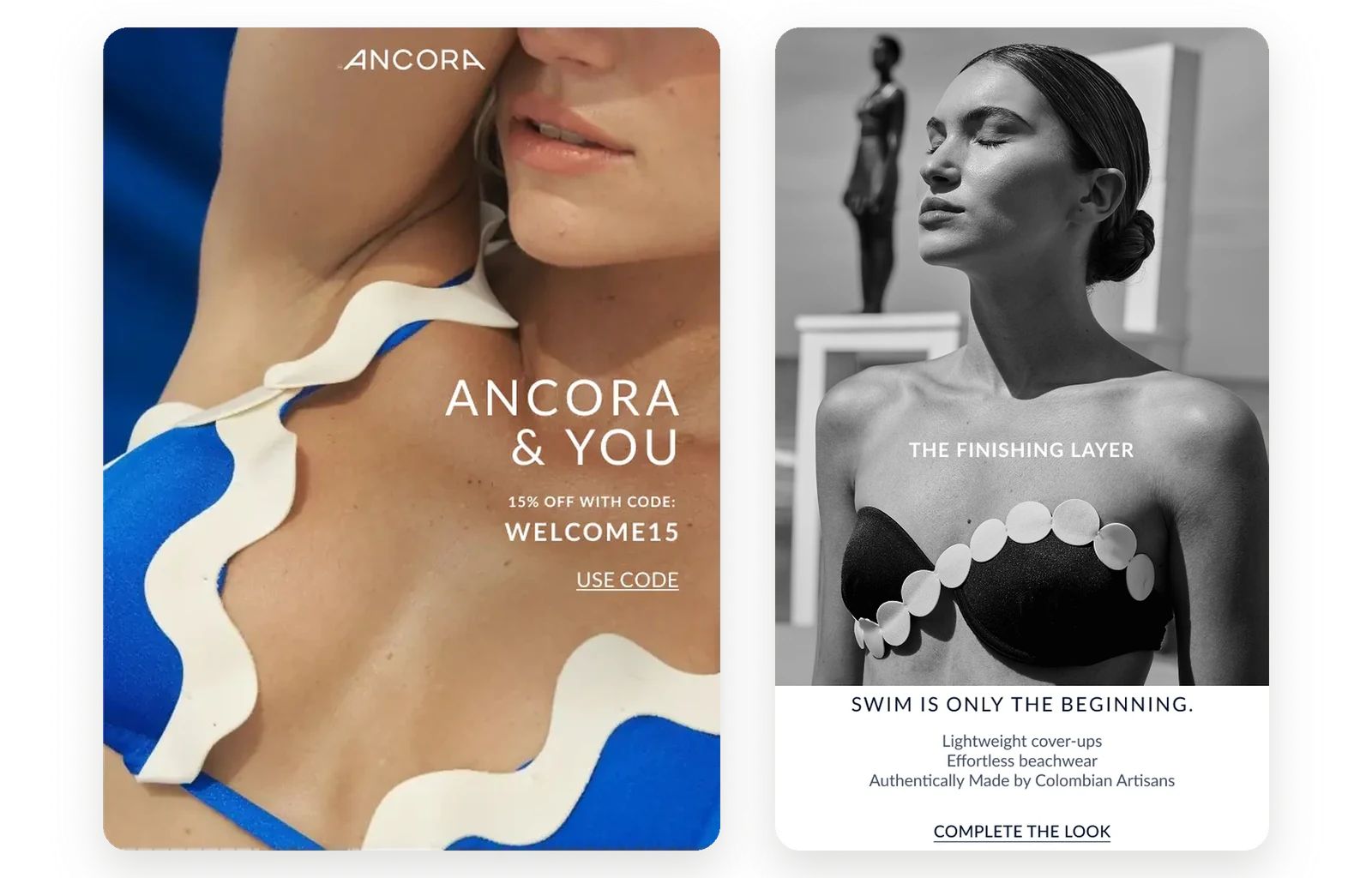 Ancora’s welcome email and its after-the-order email