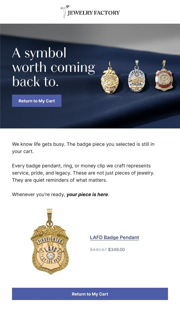 Jewelry Factory checkout email: A symbol worth coming back to