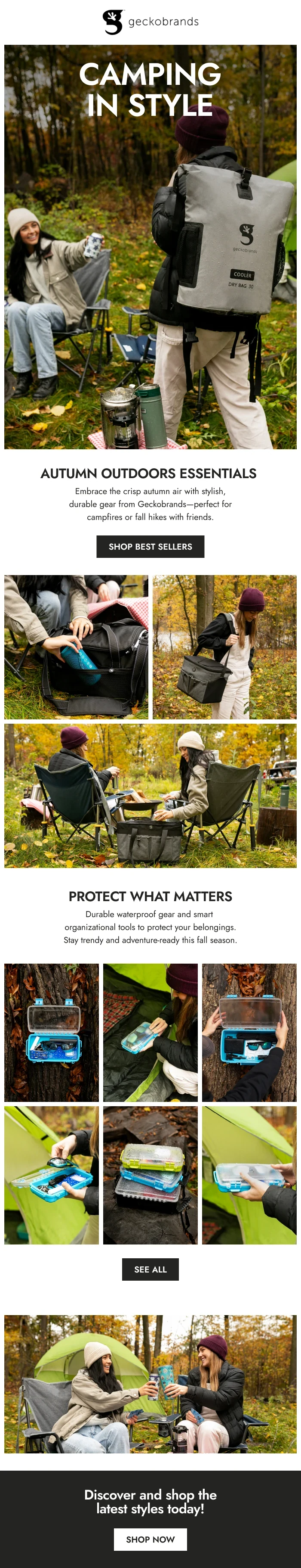 Gecko Brands email: Camping in style, autumn outdoors essentials