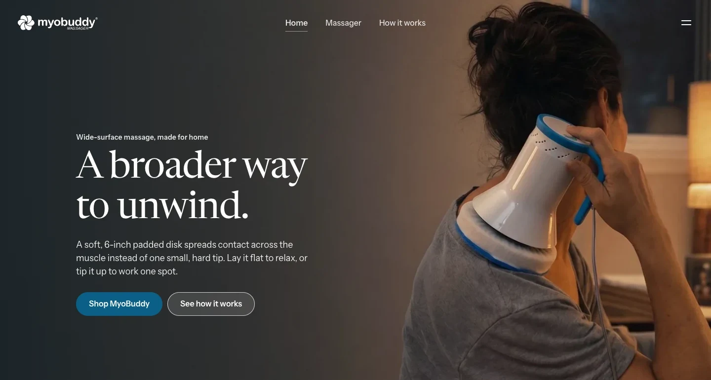 MyoBuddy homepage: A broader way to unwind.